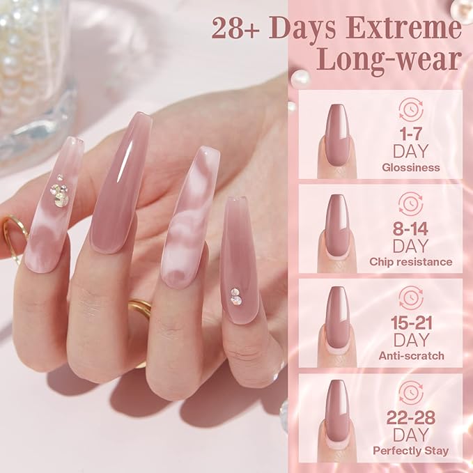 Modelones Poly Nail Gel Kit 30ml 2PCS Clear Brown Colors with Slip Solution Extension Builder Enhancement Professional Starter Kit Nail Technician Manicure DIY