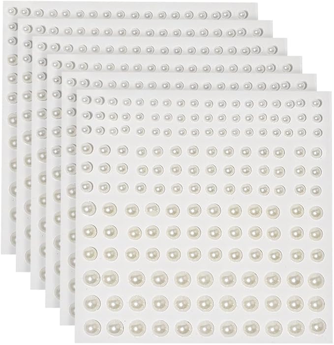 GSHLLO 1980 Pcs Multi Size Adhesive Pearls Flat Back Pearl Stickers Self Adhesive Face Pearls Stick On Body Pearls Makeup Decorative Pearls for Nail Crafts Beige
