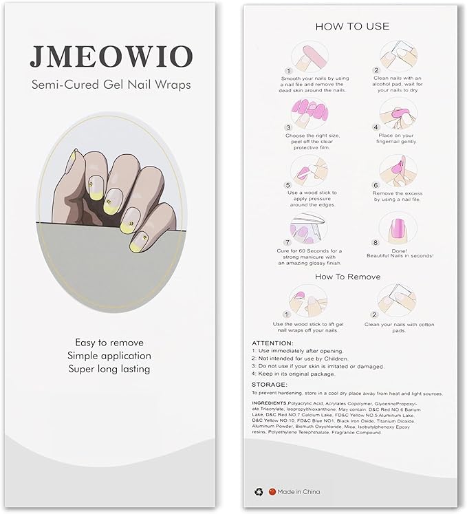 JMEOWIO Gel Nail Stickers Bee Yellow French Tip Semi Cured Gel Nail Strips Wraps UV/LED Nails Art Design Decoration Accessories