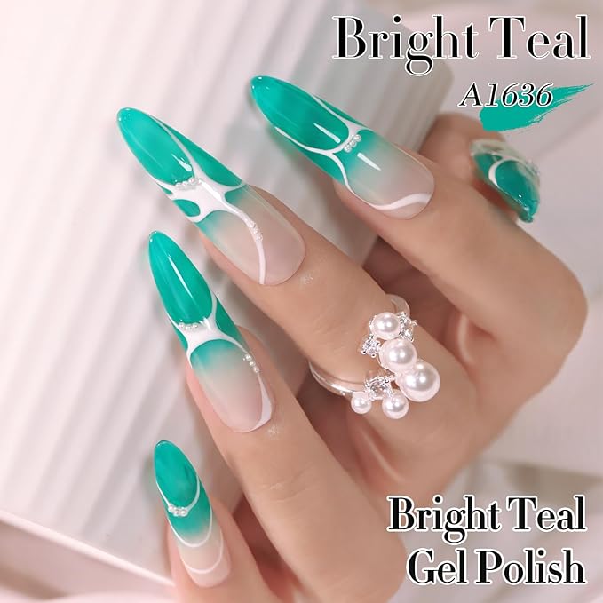 Double Rhythm 0.5 Oz Jelly Gel Polish Same Color Same Bottle Sheer Neutral Natural Light Milky Pastel 15ML Translucent Polish Art DIY at Home (Teal-A1636)
