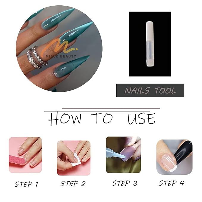 MISUD Press on Nails - Long Stiletto Fake Nails, Acrylic Summer Blue Green Cat Eye Design 24 pcs