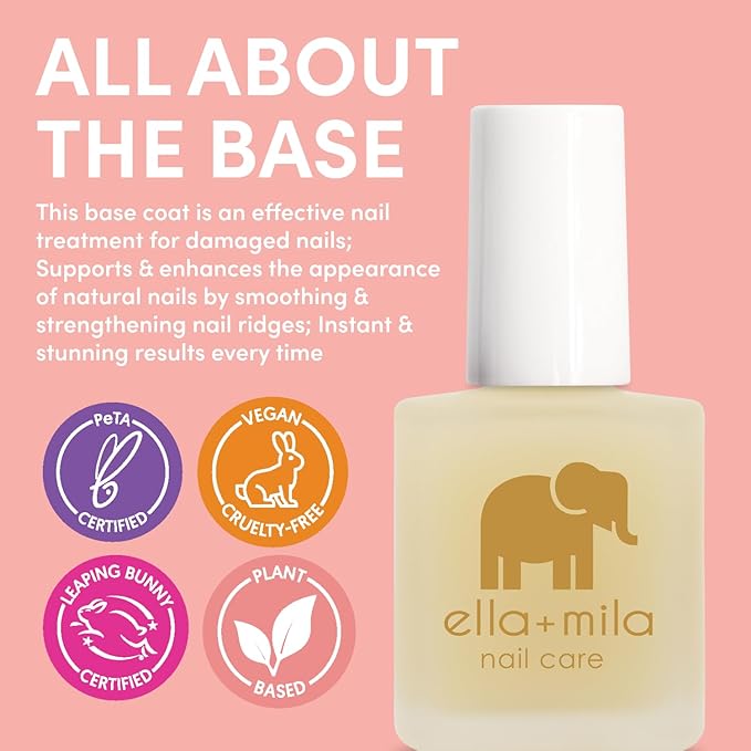 ella+mila Ridge Filler Base Coat Nail Polish - Smoothing Nail Treatment and Long-lasting Ridge Filler - Nourishing Clear Polish for Natural Fingernails (0.45 fl oz)