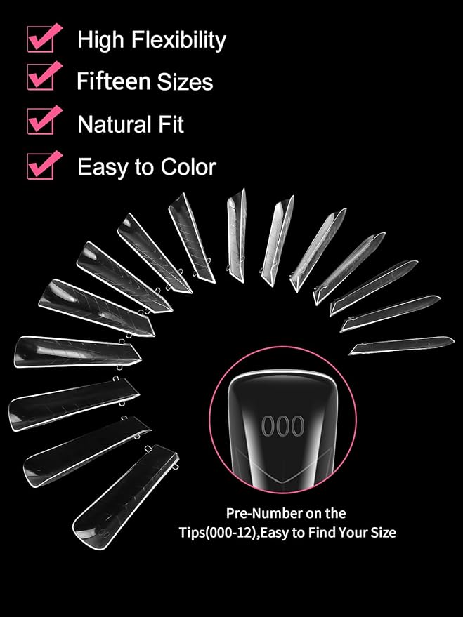EBANKU Dual Nail Forms for Poly Extension Gel, 150 PCS Clear Claw Nail Molds Reusable 15 Sizes Nail Extension Forms for Builder Gel Manicure Design Salon DIY