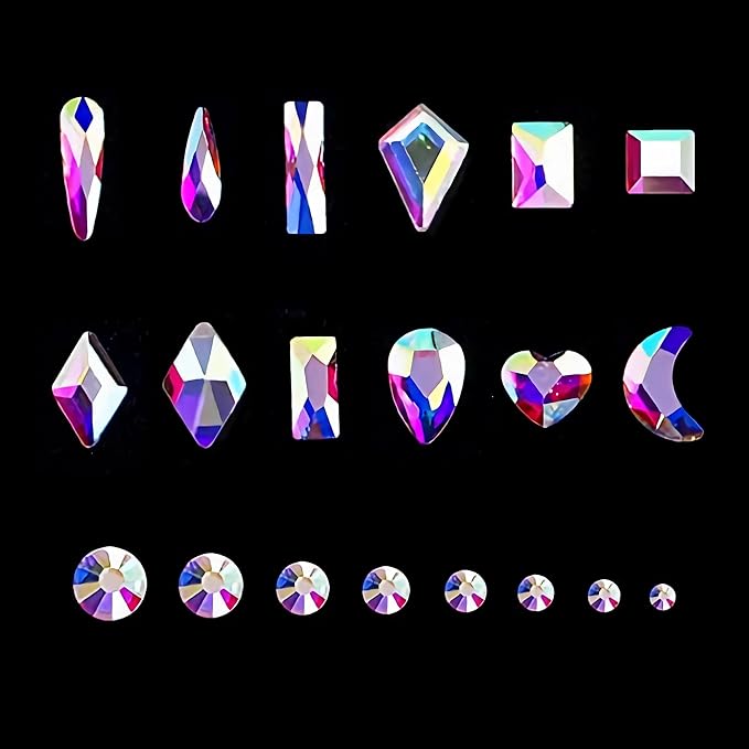 12 Types of 600 Crystal AB Diamonds + 2500 Flat Rhinestones Mix 20 Styles Flatback DIY Crafts Rhinestone Crystals 3D Ornament‌s Flat Back Stones Set + Tweezers + Drill Pen