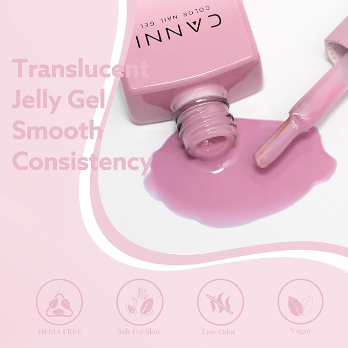 CANNI Jelly Nude Pink Gel Nail Polish, 1Pcs Milky Light Pink Gel Polish Sheer Clear Light Pink Translucent Color Soak Off U V Nail Manicure Salon DIY