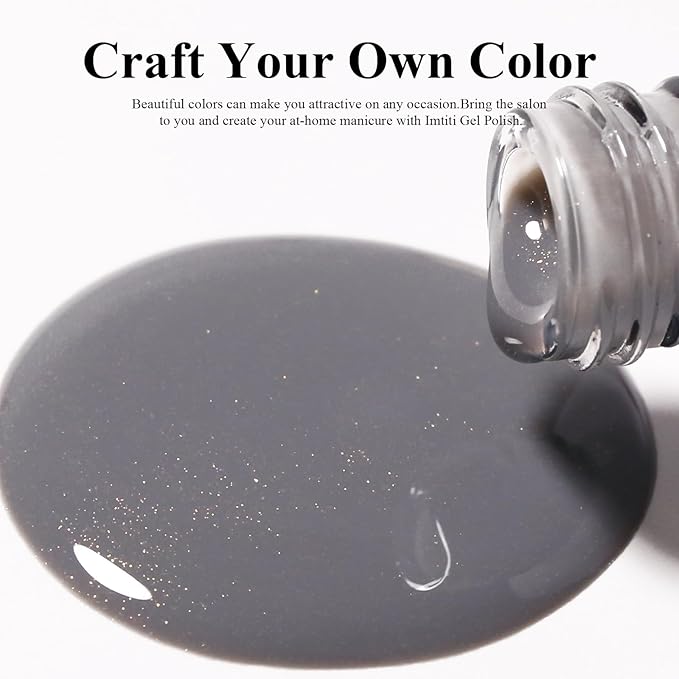 Imtiti Glitter Gel Nail Polish, 0.5 Fl Oz Grey Glitter Gel Polish Soak Off LED U V Gold Shimmer Sparkle Nail Gel Polish DIY Nail Art Starter Manicure Salon Gel Nail Polish Kit