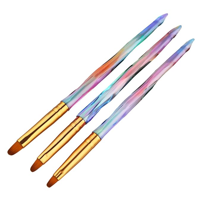 SILPECWEE 3Pcs Nail Art Clean Up Brush, Acrylic Nail Art Brushes, Nail Design Brush Nail Painting Pen Manicure Brush for Dipping Powder, Cleaner, Remove Polish, Builder UV Gel, Makeup