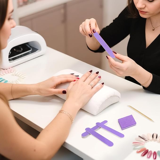 Disposable Manicure kit Individually Package, Mini Nail Buffer, Nail File, Wood Stick, Press on Nail Tool Kit for Salon Home (Purple, Count, 20, 80/100 Grit)