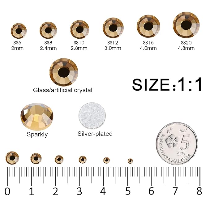 4240Pcs Brown Flatback Rhinestones 6 Sizes Crystal Diamonds for Nail Art Crafts Clothes Shoes with Tweezers and Picking Pen