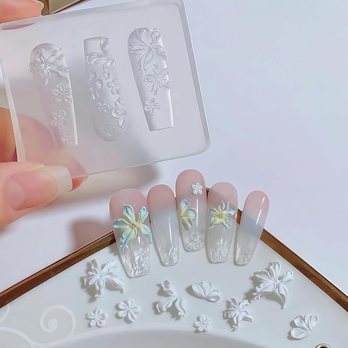 2 Pcs Flower Silicone Nail Art Molds for Women Resin Nail Design