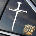 Cross of Nails Sticker - Vinyl Christian Sign Decal, Pack of 2, 5.9 x 4 inches