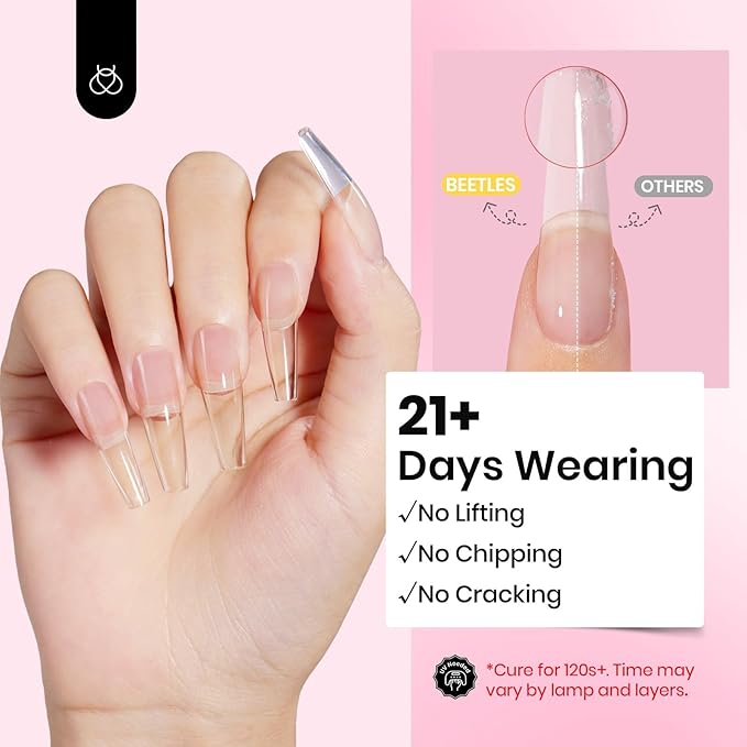 Beetles HEMA-Free Hard Gel Set-Dewy Breeze 0.5 oz Mini Size 9 in 1 Nail Extension Sculpting Apex Building for First-Time Users Professionals,Clear Builder Nails Gel, UV & LED Lamp Needed