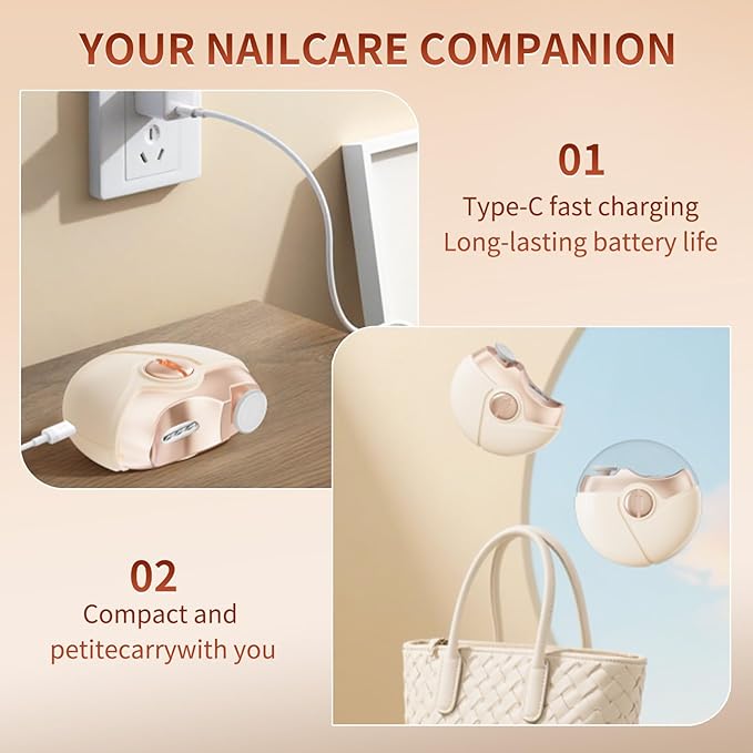 Valentines Day Gifts for Him & Her - Electric Nail Clipper for Seniors & Adults, Baby Smart Nail Clipper, Automatic Nail Clipper with Trimming, Buffing and Polish Removal in One for Fingernail(Beige)