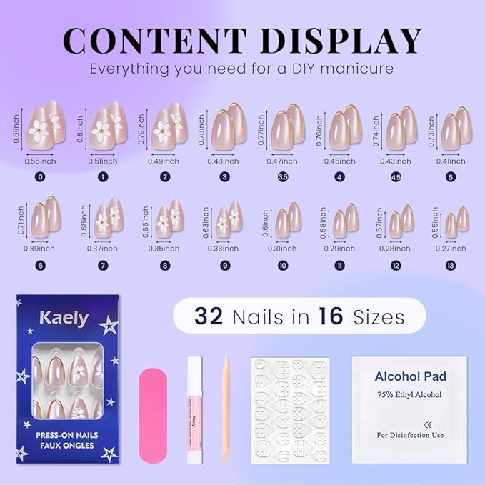 Spring Summer Nude Cat Eye Press On Nails, Short Almond Shape, 3D White Flower & Gold Line French Design, Salon Quality Reusable Acrylic Fake Nails for Women, Ideal for Parties & Daily Wear