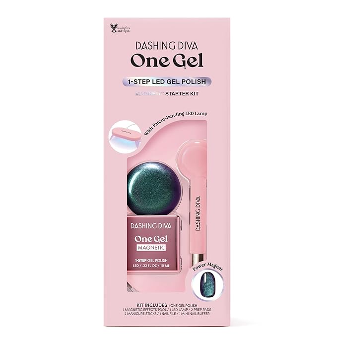 Dashing Diva One Gel Magnetic Starter Kit - Rogue - 3-in-1 Base Coat, Teal Nail Color & Top Coat - Magnetic Polish - 9-Piece Manicure Set with LED Gel Lamp