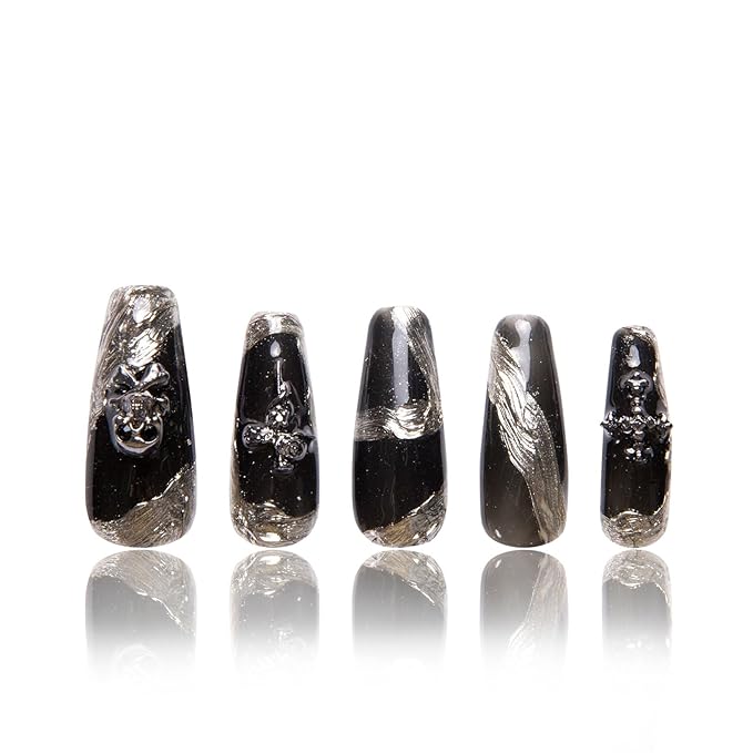 LOVFUL Press on Nails THE EDGE | Handmade with Full Covered Crystals | Reusable Full Cover Nails | Coffin Classic Regular 1.3 in | H283-S