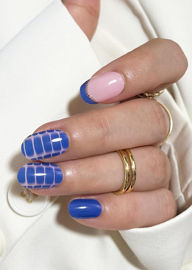 Semi Cured Gel Nail Strips, 20pcs Snake Pattern, Blue Gel Nail Stickers for Home Nails DIY