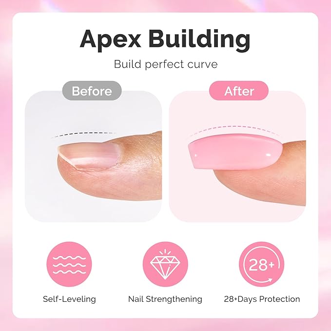 MelodySusie Pink Builder Nail Base Gel for Nails Thickening, Soak Off UV Extension Gel, Rhinestone Nail Glue for Nail Art Design Salon DIY Manicure at Home Gift for Women