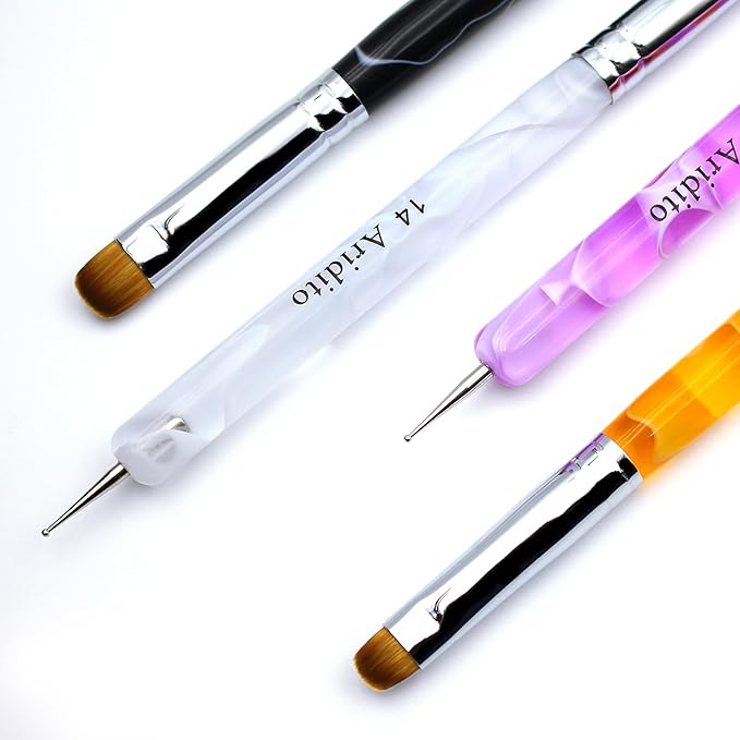 4pcs Premium French Nail Art Brush & Dotting Tool - Professional Manicure Tool For Detailed Designs.(pink#10, Orange#12, White#14, Black#16)