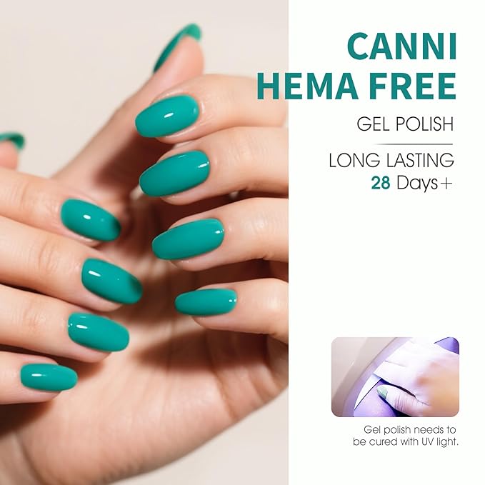 CANNI Teal Green Gel Nail Polish, 1Pcs Emerald Green Gel Polish Dark Color Soak Off U V Nail Manicure Salon DIY at Home