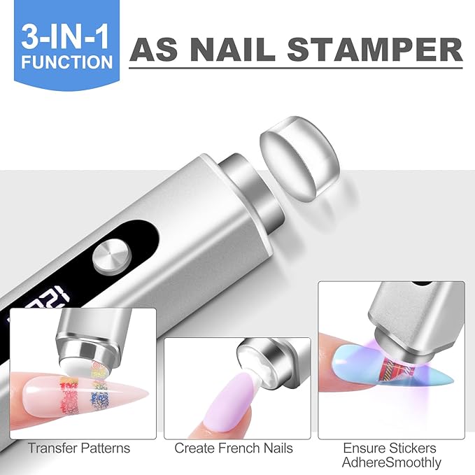 NXJ INFILILA Multi-Functional Handheld UV Light for Gel Nails with Cat Eye Magnet - Portable Flash Cure Nail Lamp for French Manicures, Detail Work, Type-C Cordless for Travel & Home Use(Silver)