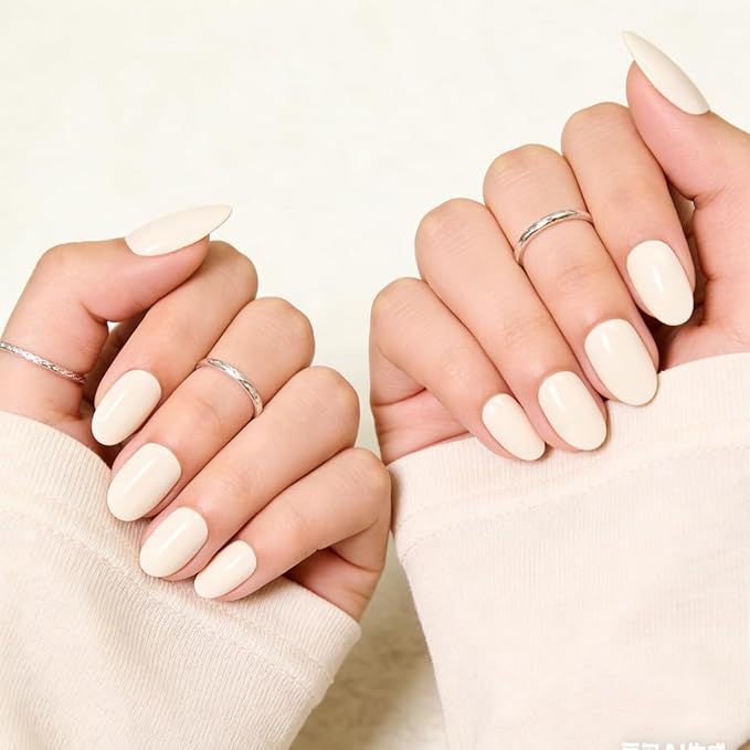 White Press On Nails Almond,Medium Soft Gel Fake Nail Kit With Nail Glue,30-Piece-15 Sizes Durable Reusable Press On Nails for Women Gift(HCK506 peachy-pink)