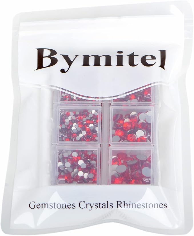 Bymitel 5000 Pieces 6 Mixed Sizes Glue Fix on Glass Rhinestones Round Crystal Gems Flatback for DIY Jewelry Making with one Picking Pen (6-Sizes 5000PCS, Siam)