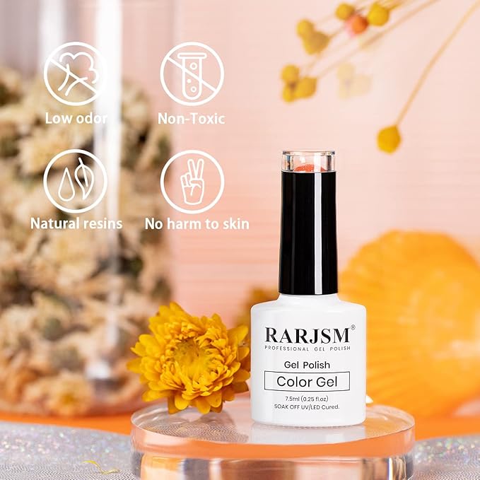 RARJSM Orange Gel Nail Polish, 1Pcs 7.5ml Orange Color Reflective Gel Polish Soak Off Gel Polish Neons Spring Summer Color Diamond Shimmer Gel Nail Art Manicure Salon DIY at Home