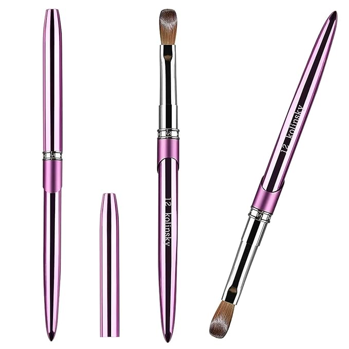 100% Pure Kolinsky Acrylic Nail Brush Size 12, Hair Acrylic Crystal Chrome Purple with Silver Ferrule Round Shaped for Women Girls Manicure Tools Accessories