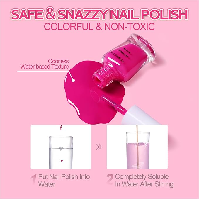 TOMICCA Kids Nail Polish - 10 Color Quick Dry Peel Off Water Based Rainbow Nail Polish, Safe Non Toxic for Toddler to Teen