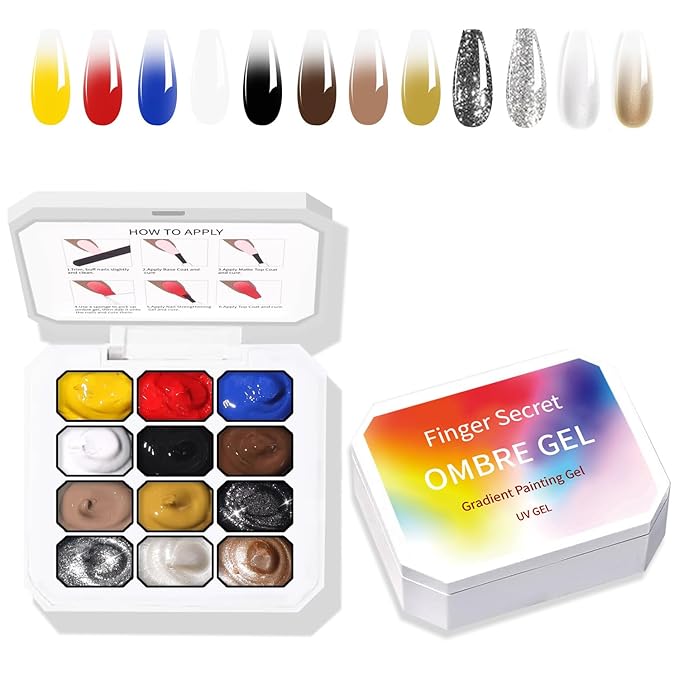 Ombre Gel Nail POLISH Set Nails Gradient Design 12 Colors With 100Pcs Nail Sponges & Grabbing Pen High Color Rendering And Quick Drying Ombre Nails Polish Art Paiting Supplies (c6)