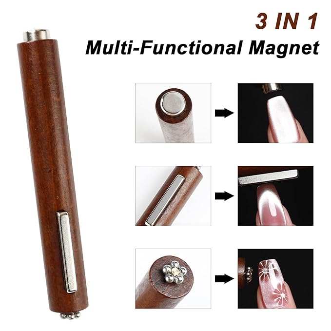 8 PCS Nail Art Magnets For Cat Eye Nails Designs Tools Cat Eye Magnet Pen Sticks For Gel Magnetic Nail Polish Magnets 3 In 1 Cylinder Gel Magnet Cylinder Nail Magnet Nail Tool Salon Quality