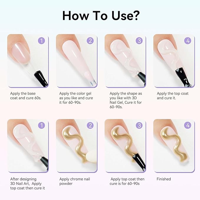 3D Nail Gel, Clear Sculpting Gel for Nail Art No Wipe Molding Gels For Nails, Easy To Sculpture Gels for 5D Nail Design, Nail Charm, Liner, Drawing, Embossing Nail Decoration DIY Manicure