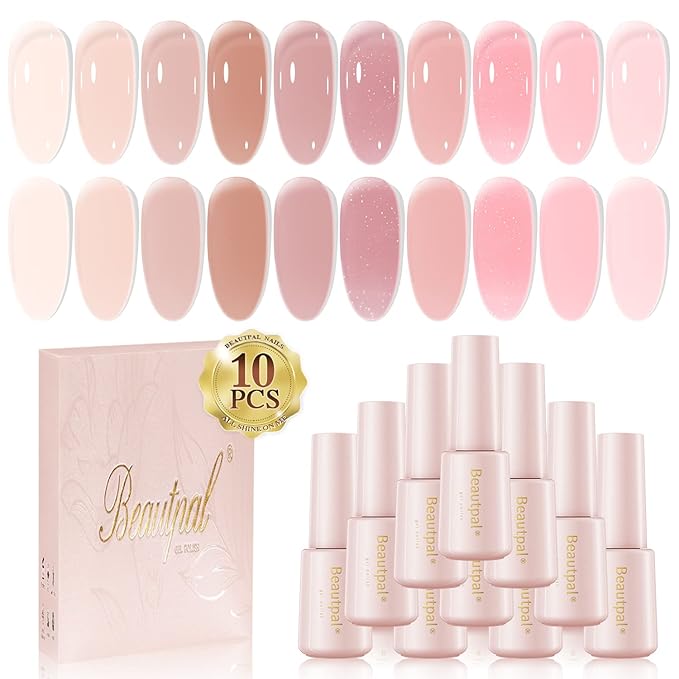 Beautpal Jelly Gel Nail Polish Set Nude Gel Polish Kit Milky Nude Sheer Pink Soak Off UV Translucent 10PCS 7ml