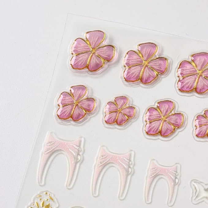 Stickers para Uñas Nail Stickers Self-Adhesive Sticker Gold Pink 3D Flower Embossed Calcomanías para Uñas Colorful Floral Art Design Accessories Hight Quality 3 Sheets