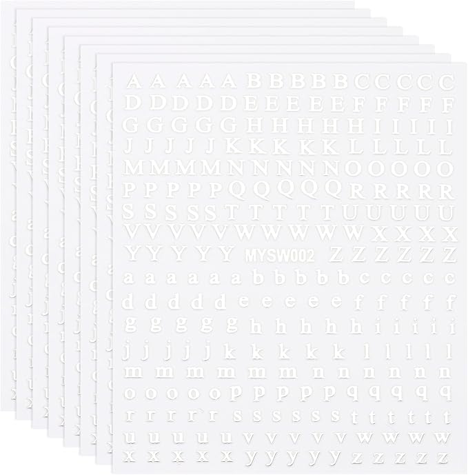 PATIKIL Letter Nail Stickers, 8 Sheet 3D Self-Adhesive English Letter Nail Decals Small Alphabet Art Sticker Metallic Fluorescence Design Manicure for Women DIY Decor, White