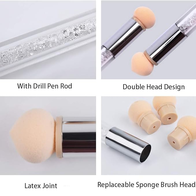SILPECWEE 3Pcs Ombre Nail Brush Set Double-Head Sponge Pen Wooden Nail Gradient Brush with 4Pcs Replaceable Sponge Acrylic Nail Art Brushes Blending Manicure Design Tools