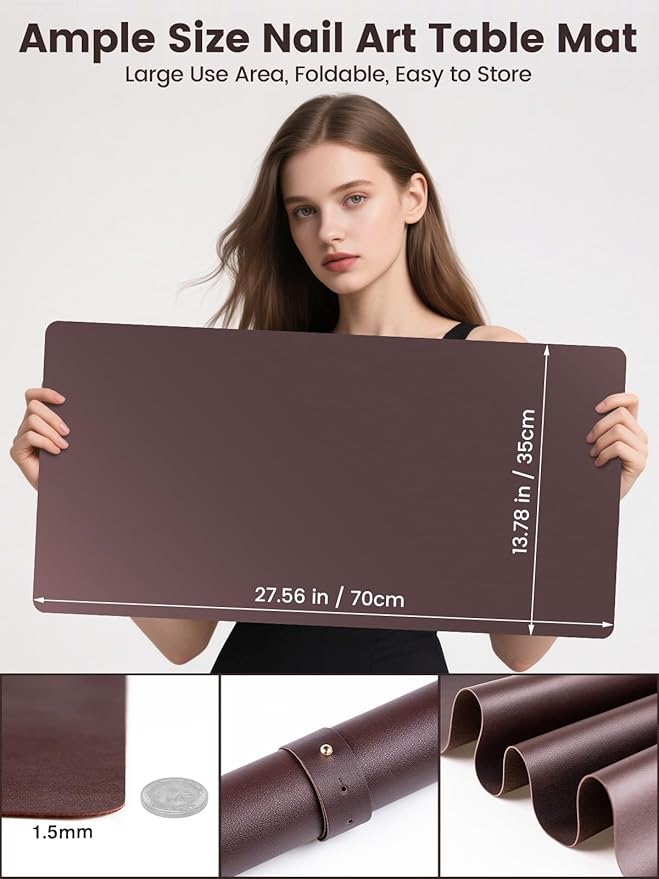 Nail Art Table Mat, (MAT ONLY) Foldable Nail Arm Hand Rest Mat for Nail Tech, Soft Microfiber PU Leather Nail Desk Mat for Manicure Pillow, Nail Polish Desk Pad for Nail Tech Must Haves - Dark Brown