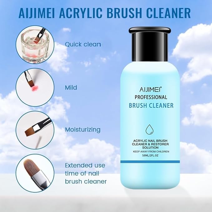 AIJIMEI Acrylic Liquid Monomer 58ml & Acrylic Brush Cleaner 58ml Kit - Professional Nail System for Clean Acrylic Powder & Acrylic Nail Brushes, Salon-Quality DIY Manicure