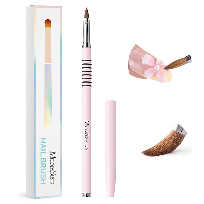 MelodySusie 3D Kolinsky Acrylic Nail Brush, Professional Nail Art Sculpture Brush with Pink Metal Non-Slip Grip Handle, for Acrylic Application 3D Nail Art Flower Designs, Size 2