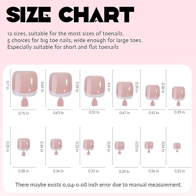 240Pcs White French Tip Press on Toenails Short Square Fake Toe nails Press ons with Design Stick on Toe Nails Acrylic False ToeNails Artificial Glue on Toenails for Women Nails Art Decoration