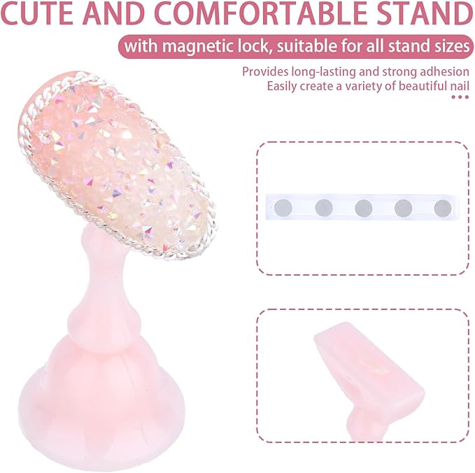 2 Set Nail Holder for Painting Nails, Acrylic Magnetic Base Fake Nail Practice Display Stand for Press on with 100pcs Double-Sided Adhesive Tape Salon Manicure Training Tools Supplies Accessories