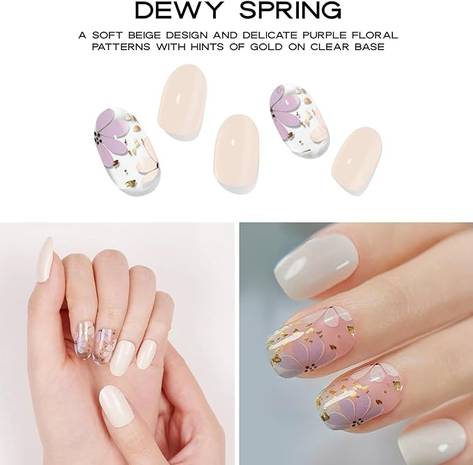 Semi-Cured Gel Nail Strips - 20 Salon-Quality Gel Sticker with UV Light Required, Long Lasting, Easy Application & Removal, Includes Prep Pad, Nail File, Wooden Stick (Beige Dewy)