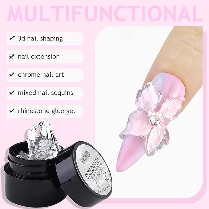 Solid Builder Gel For Nails, Aurora Blue Pink Green Clear Non-Sticky Hand Sculpting Gel For Nail Art With Silicone Carving Pen Chrome Nail Powder Professional Nail Salon Supplies