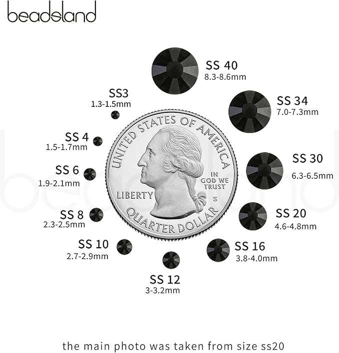 Beadsland 576pcs Flat Back Crystal Rhinestones Round Gems for Nail Art and Craft Glue Fix, Black, SS30,6.3-6.5mm