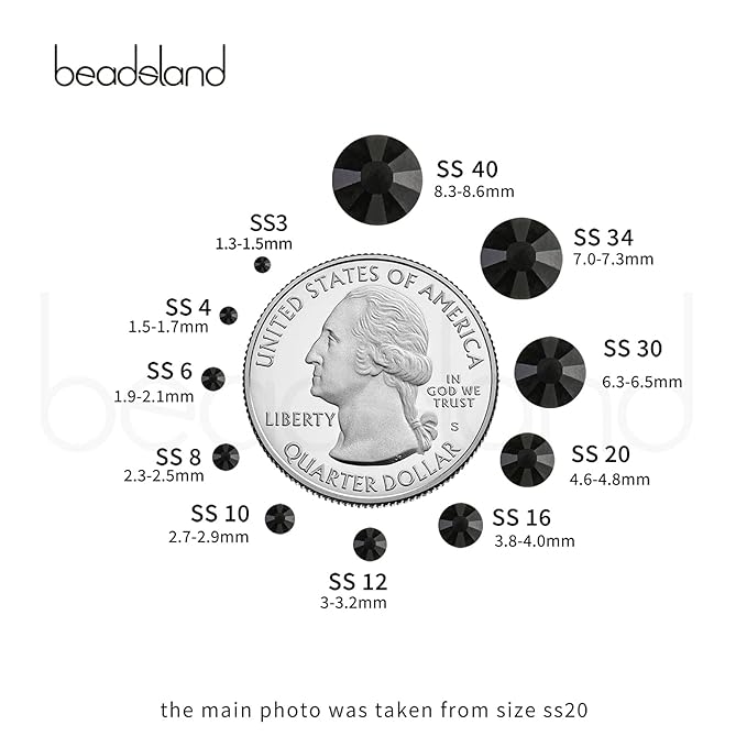 beadsland 1440 Piece Flat Back Crystal Rhinestones Round Gems,1.3mm-6.5mm, Black(SS16(3.8-4.0mm))