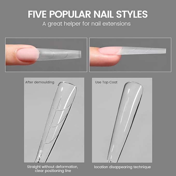 YOKEFELLOW Original Sandwich Nails Dual Forms - 240Pcs Long Coffin Nail Mold for Quick Nails Extension, No Paper Forms Needed, 15 Sizes Plastic Form, Salon Nail Art Tools
