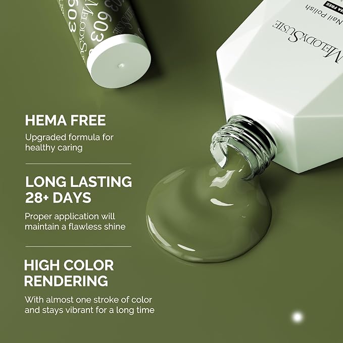 MelodySusie Hema Free Gel Nail Polish, 0.5 Fl Oz Thick Olive Green Gel Polish, Non Toxic, Long Lasting, Soak Off UV Nail Polish, Manicure Nail Design Salon DIY Nail Art at Home 603
