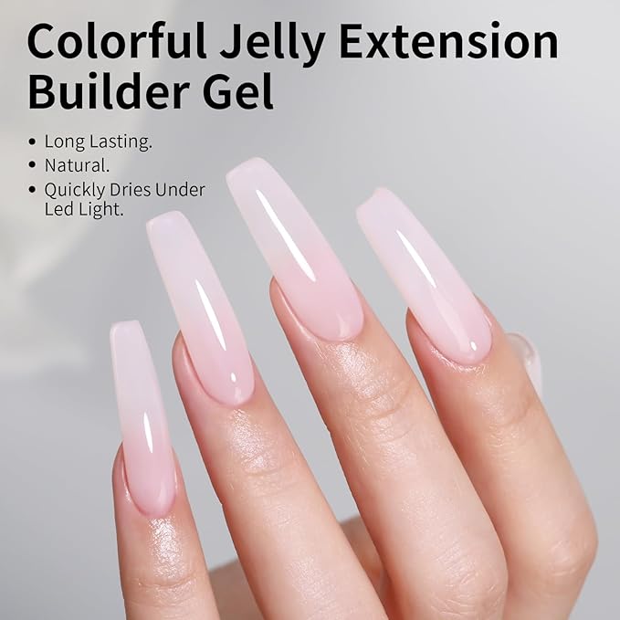 Milky Pink Builder Nail Gel Kit, 1.23 Oz Baby Pink 3 in 1 Extension Gel Set With Clear Nail Tips Model and Brush