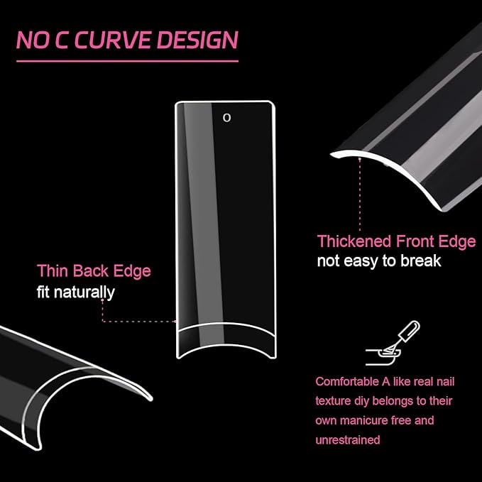 No C Curve XL Nail Tips 500PCS,Tapered Square Flattened Half Cover False Nails for Nail Salons and DIY French ABS Nail Tips(XL no c square 500pcs)